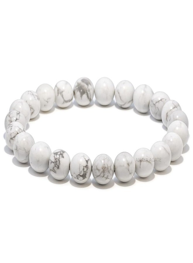 ANAYA AGATE سوار من حجر الهولايت الطبيعي، سوار كريستالي علاجي للنساء والرجال، سوار دائري بخرز 8 مم للعلاج الروحي والحماية والطاقة الإيجابية، سوار من خرز الأحجار الكريمة قابل للتعديل - Image 1